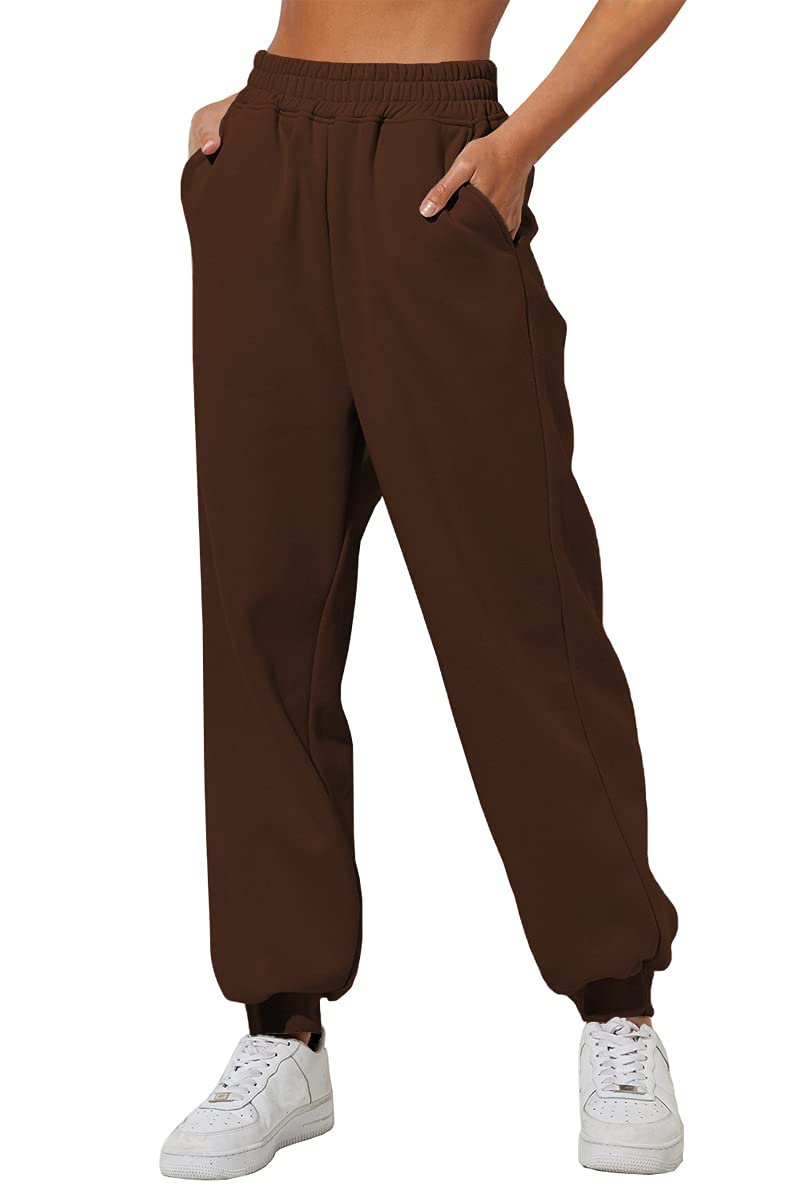 Yovela Womens Brown Sweatpants Comfy Cotton Brown Gym Pants Trendy Warm Lounge Trousers with Pockets Brown XL