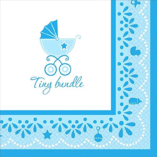 amscan Charming Celebrate Baby Boy Beverage Napkins, 5 x 5, Blue/White