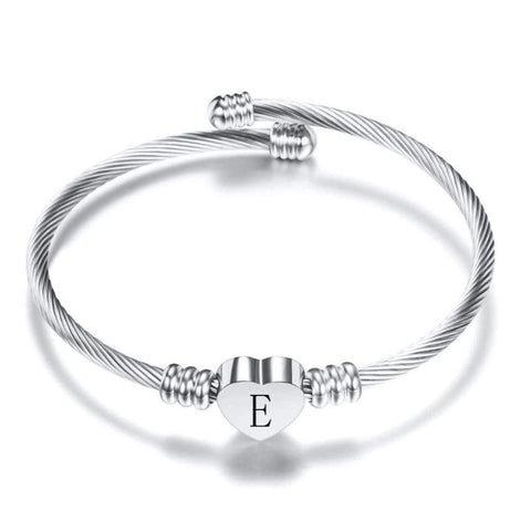 FGT Initial Letter Cuff Bracelet Expandable Heart Bracelet Silver Alphabet Bangle Bracelets Gift for Women Girls Family Daughter Christmas Birthday, 2.7 inch, Stainless Steel