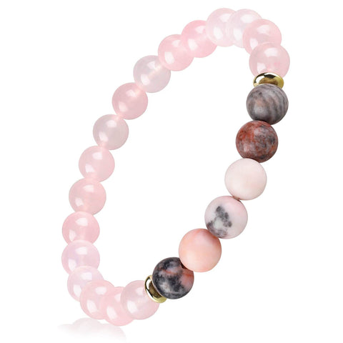 Rose Quartz Pink Opal Peru Crystal Bracelet, Love Friendship Anxiety Crystal Healing Stone Chakra Bracelet, B, Quartz