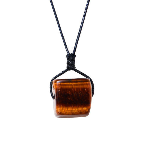 Runyangshi Tiger's Eye Natural Healing Crystal Square Pendant 0.59"-0.78"(1.5-2cm) Tumbled Polished Stones Necklace Meditation Reiki Energy Amulet Bohemia for Men Women Hand-Woven Rope Gift