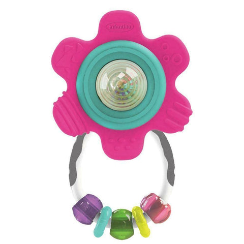 Infantino Spin & Teethe Gummy Yellow Flower Rattle - Easy to Grab, Chewy Rings, Multi-Texutre Petals, Roller Ball Center - Teething & Sensory Play, Ages 0 Months +