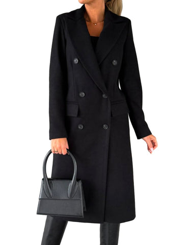 IDEALSANXUN Black Trench Coats for Women Fall Fashion Outfits 2024 Midi Length Double Breasted Wool Coat Peacoat Warm Jacket Ladies Winter Coats, Black, S