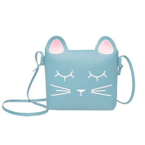 Cute Little Girls Shoulder Bag Handbag Purse, Princess Mini Bags, Cat Cross Body Messenger Bag (light blue)