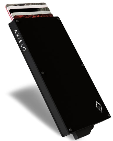 AKIELO RFID Blocking Card Holder with Gift Box - Slim Minimalist Metal Blocker Card Wallet for Men - Contactless Credit Card Protector (Alpha - Black Edition)