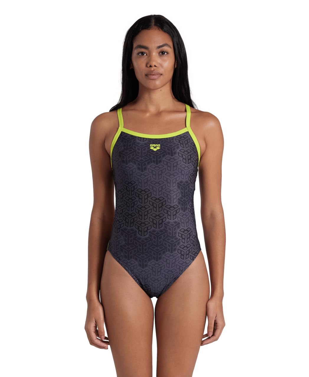 ARENA Women's Standard Performance Camo Kikko Challenge Back Swimsuit, Soft Green/Black Multi