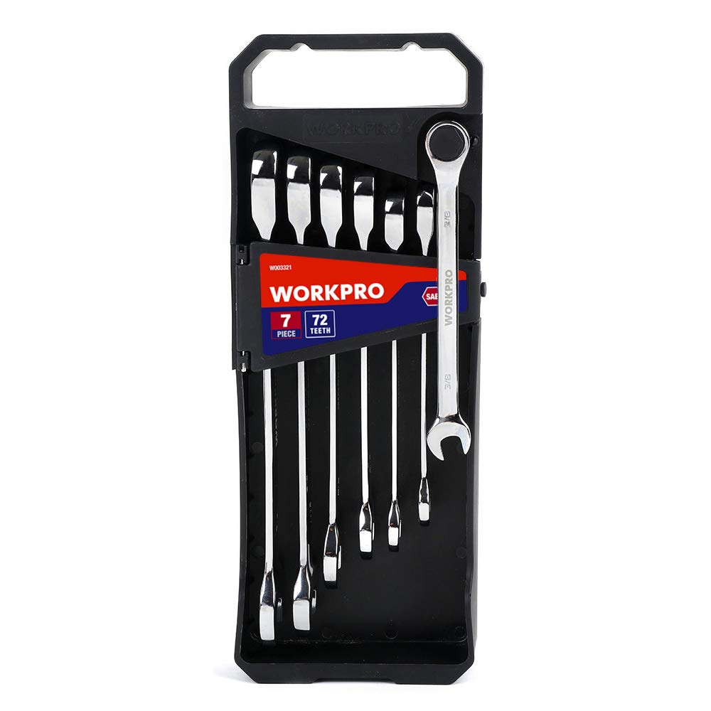 WORKPRO W003321 7 Piece Ratchet Spanner Set, SAE (1 Set)