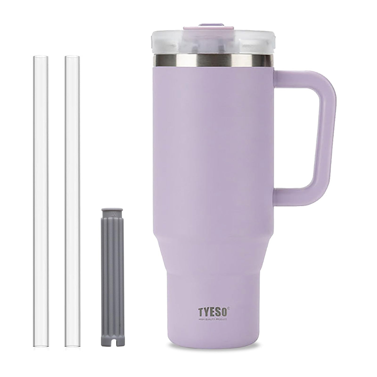 Klaraber Tumbler with Straw and Lid, 40oz Insulated Travel Cup with Straw, Double Wall Stainless Steel Iced Coffee Cup, Leak-Proof Travel Mug, Large Tumbler Cup with Handle (Lilac Purple)