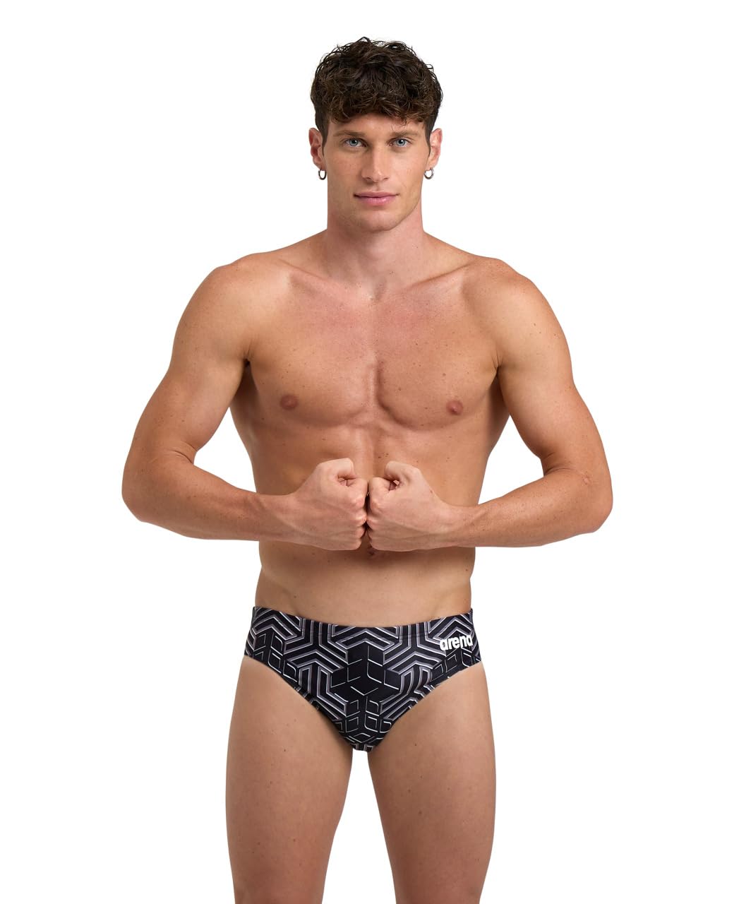 Arena Performance Men's Kikko Pro Swim Brief Chlorine Resistant MaxLife Athletic Practice Swimsuit, Black/Black Multi, US Size 28