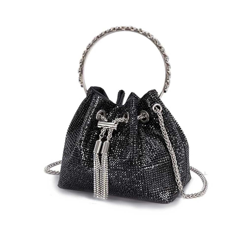 Hengdali Rhinestone Evening Bag Crystal Bling Purse Sparkly Diamond Clutch Handbag Crossbody Bag for Women Party Club Wedding Prom, Black