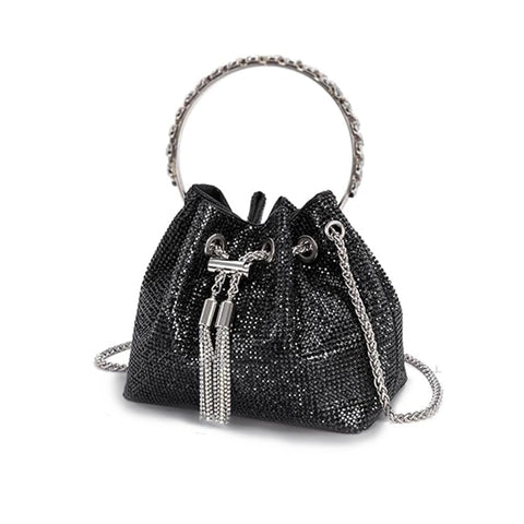 Hengdali Rhinestone Evening Bag Crystal Bling Purse Sparkly Diamond Clutch Handbag Crossbody Bag for Women Party Club Wedding Prom, Black