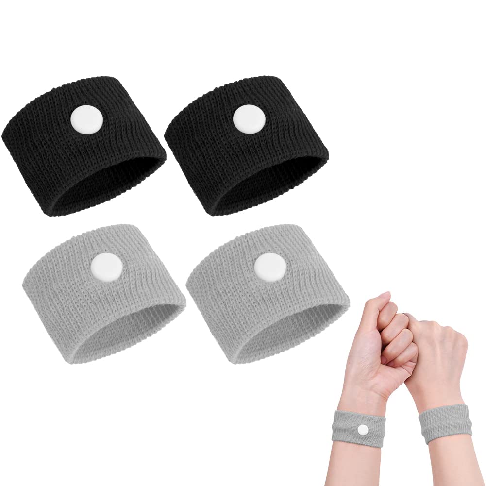 ACWOO Motion Sickness Wristbands, 2 Pairs Natural Sickness Bands for Kids & Adults, Anti-Nausea Wristbands for Car Sea Sickness, Relief Wristbans for Sea Flying Travel (Black+Gray)