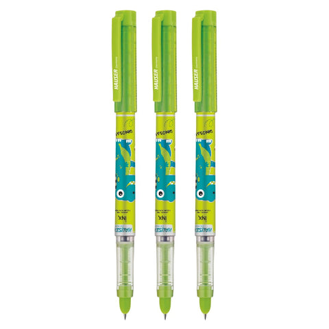 Hauser Inx Dino Liquid Ink Fountain Pen Blister Pack | Cushiones Nib For Break Free Writing | Free 2 Pieces X-Large Jumbo Cartridges | Blue Ink, Pack Of 3