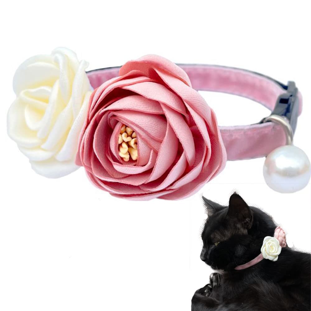 Cute kitten Collar Breakaway with Flower Adjustable Neck 7.5" -11.8" for Girl Puppy Small Cats Dogs (Red) (Pink)