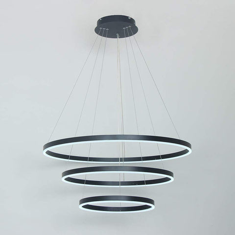 AIRUI Circle Chandelier LED,3-Ring Pendant Light Modern Acrylic Adjustable Hanging Lamp Living Room Dining Table Restaurant Ceiling Light,Black+WhiteLight-20+40+60cm