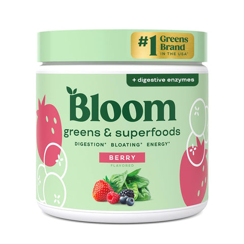 Bloom Nutrition Super Greens Powder Smoothie & Juice Mix - Probiotics for Digestive Gut Health & Bloating Relief for Women, Digestive Enzymes with Superfoods Spirulina & Chlorella (Berry)