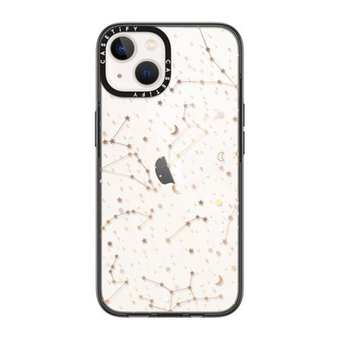 CASETiFY Compact iPhone 14 Case [2X Military Grade Drop Tested / 4ft Drop Protection] - Space Pattern on Clear Background - Clear Black