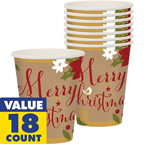Amscan Merry Little Christmas Paper Cups Disposable Party Drinkware (18 Pieces), Multicolor, 9 oz