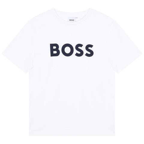 BOSS Boys Short Sleeve T-Shirt, White, 12Y, Front Logo