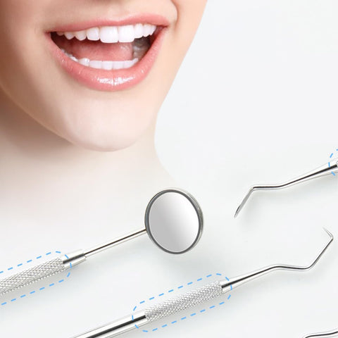 Generic 5 Pcs Dental Probe Dentist Teeth Pick Probe Mirror Tool Set Oral Hygiene Equipment Teeth Examination Tool, silver