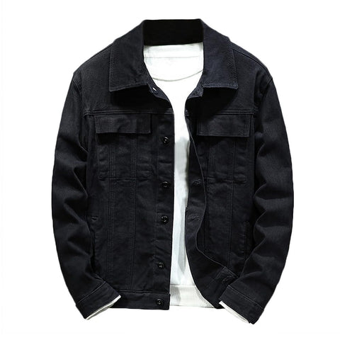 Rexcyril Men's Regular Fit Denim Jacket Casual Button Down Washed Long Sleeve Jean Trucker Jacket, Black, Large