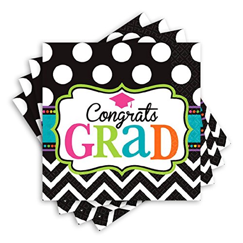 Amscan Dream Big Beverage Napkins Graduation Party Disposable Tableware, Paper, 5" x 5", Pack of 125.