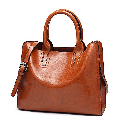 ZOSIVEB Women Fashion Tote Handbags Lightweight PU Leather Satchel Shoulder Bags Retro Oil Wax Handle Purse?Brown?