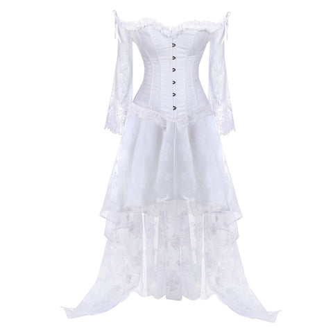Zhitunemi Red Corsets for Women's Black Dress Princess Renaissance Corset Overbust Top Bustier Suits, White-white, 5XL
