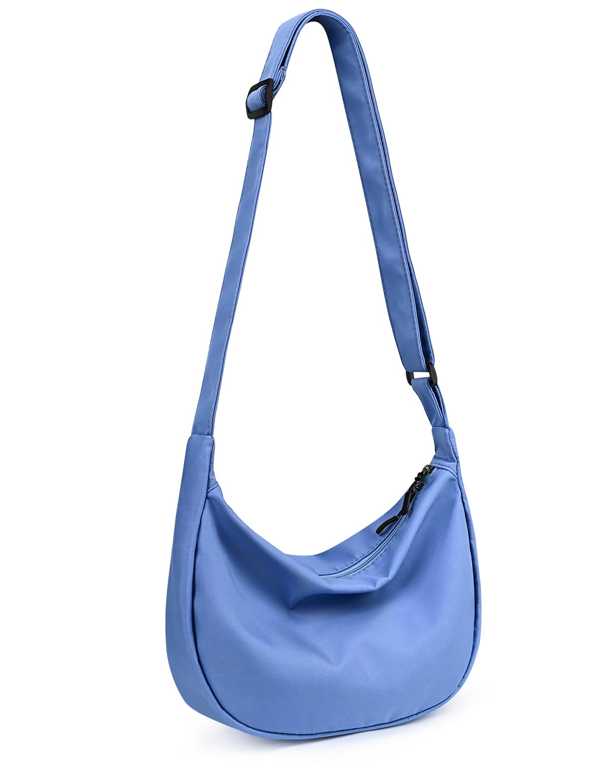 Small Sling Crossbody Bag for Women Men Trendy, Mini Crescent Bag with Adjustable Strap, 2 Zippers Lightweight Nylon Bag, Light Blue