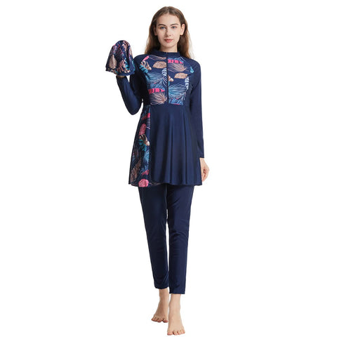 Burkini Swimsuits Women Islamic Muslim Swimsuits Modest Swimsuits Full Body Swimwear Long Sleeve Rash Guard Swimming Tops Pants Hijab 3PCS Sun Protection Surfing Suit Swimming Costume Navy Blue 3XL