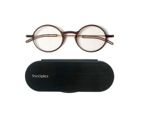 ThinOptics Unisex Adult Glasses Reading, Regular Case / Round Brown, 2.50 US