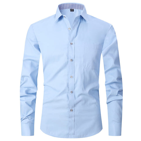 ATOFY Men's French Cuff Dress Shirt Slim Fit Formal Business Button Down Shirt for Men Long Sleeve Random Cufflinks, Blue, S
