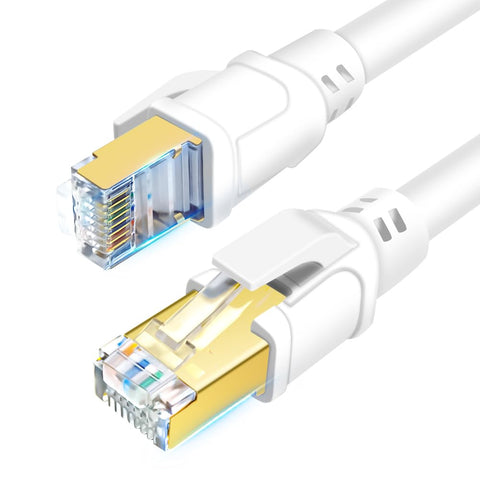 DDMALL CAT8 Ethernet Cable 15m, High Speed 40Gbps 2000MHz SFTP Internet Network LAN Cable with Gold Plated RJ45 Connector for Router, Modem, PC, Switches, Laptop, Gaming (White, 15 m)