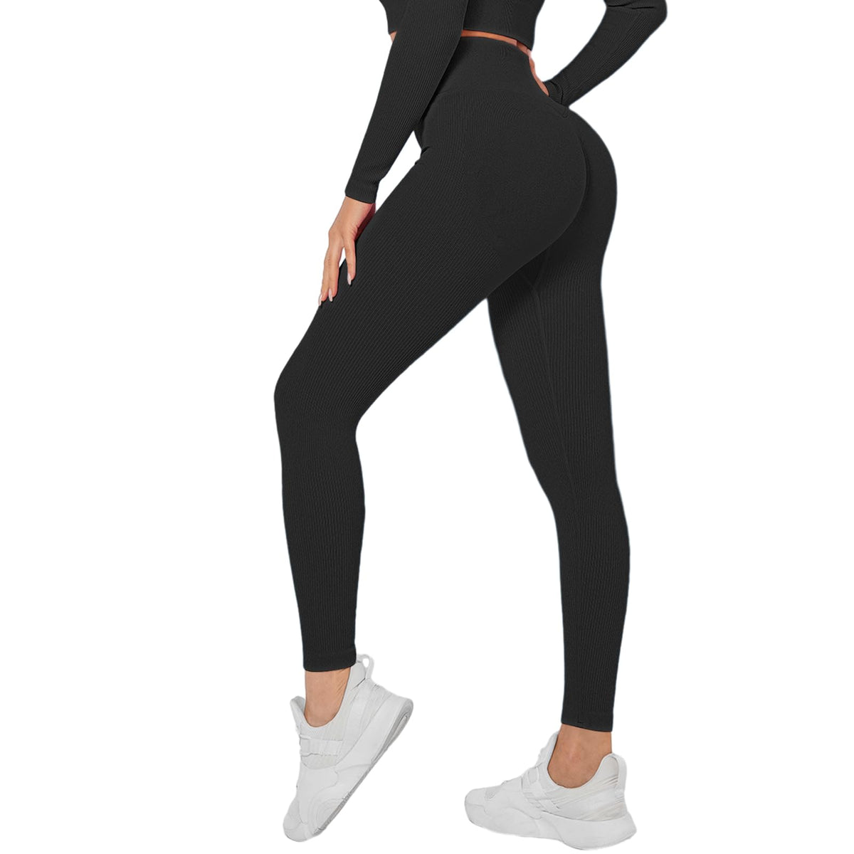 Zilams Women's Sports Leggings Push Up High Waist Fitness Leggings Push Up Gym Scrunch Slimming Anti-Cellulite Leggings Opaque Seamless Elastic for Yoga Jogging, B-black, L