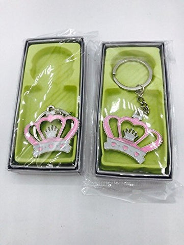 12PC Pink Baby Shower Favors Crown Princess Table Decoration Girl Keychains