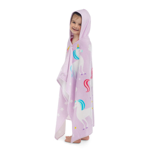 Wildkin Kids Hooded Beach Towel for Boys and Girls, 100% Cotton Hooded Bath Towel with Snap Front, Perfect for Beach, Pool, and Bath Time Towel for Kids (Unicorns)