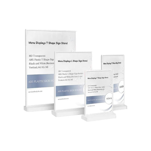 ECKEK ABS Plastic Sign Holder?Menu Displays T Shape Sign Stand (Vertical White A5 148×210mm/ 5.83×8.27 inches)