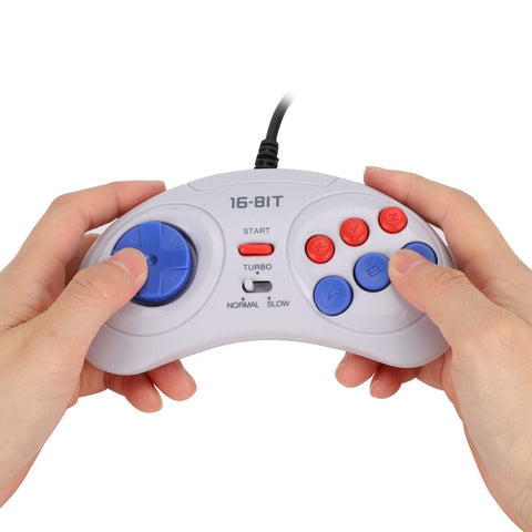 Game Controller, 16Bit 9-Pin Portable Gaming Joystick Handle Mini Handheld Game Console Ergonomic Gaming Controller White for Sega