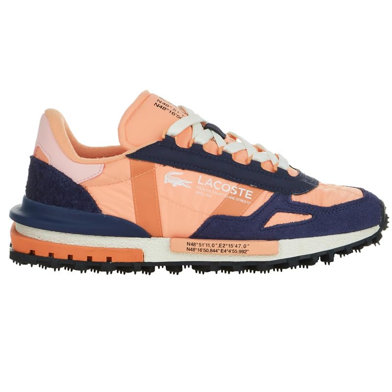 Lacoste Mens Elite Active Textile Sneakers, Light Orange/Navy, US 9.5 M