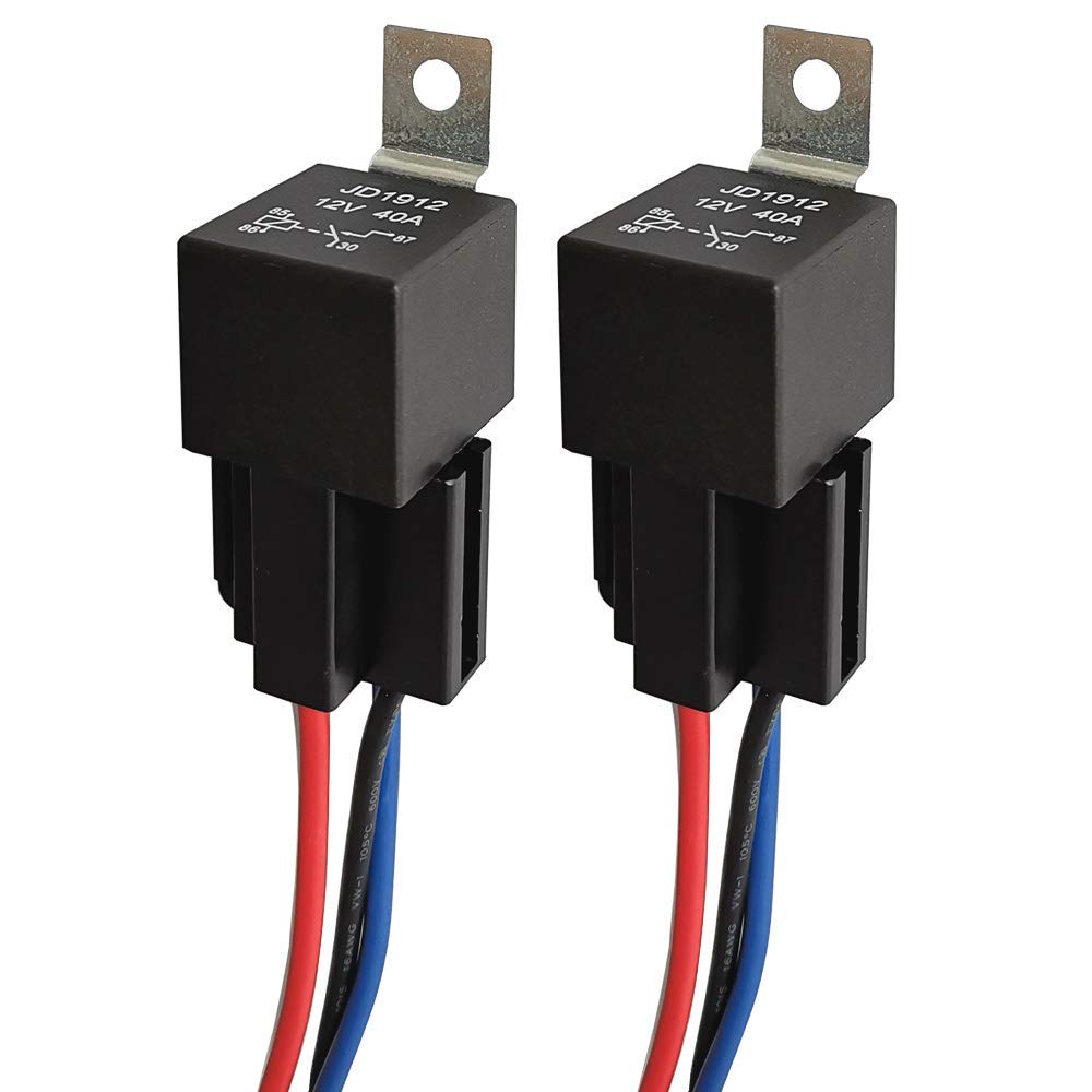 Gebildet JD1912 Car Relay Harness 12V 40A 4 Pin SPST 12AWG Harness Sockets with Color-labeled Wires for Automotive Truck Van Motorcycle Boat (Pack of 2)