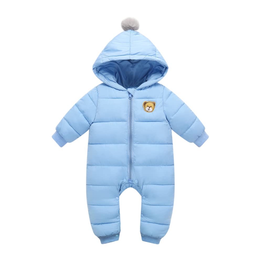 Minizone Baby Boys Snowsuits All in One Coat, Girls Hooded Overalls Winter Romper Jumpsuits Pramsuits Cotton Onesie Winter Jacket Outfits, 9-12 Months blue2
