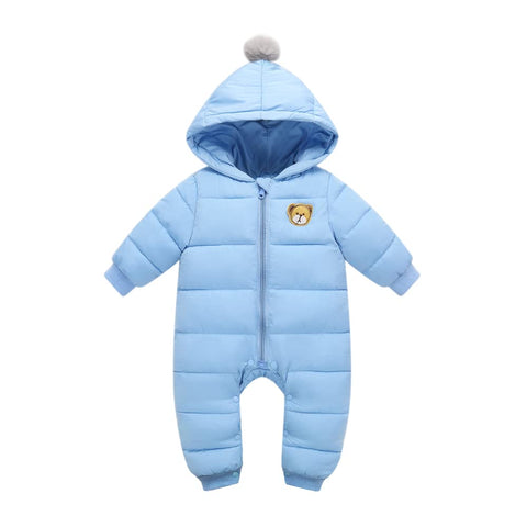 Minizone Baby Boys Snowsuits All in One Coat, Girls Hooded Overalls Winter Romper Jumpsuits Pramsuits Cotton Onesie Winter Jacket Outfits, 9-12 Months blue2