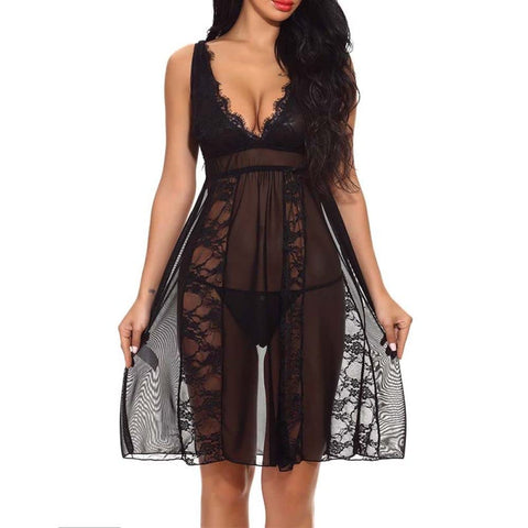 NMNMNM Women'S Nightdresses Nightshirts - Women Nightwear Lace Patchwork Mesh Sleepwear Lingerie Hollow Backless See-Through Nighties Women Nightgown Homewear (Style a S)