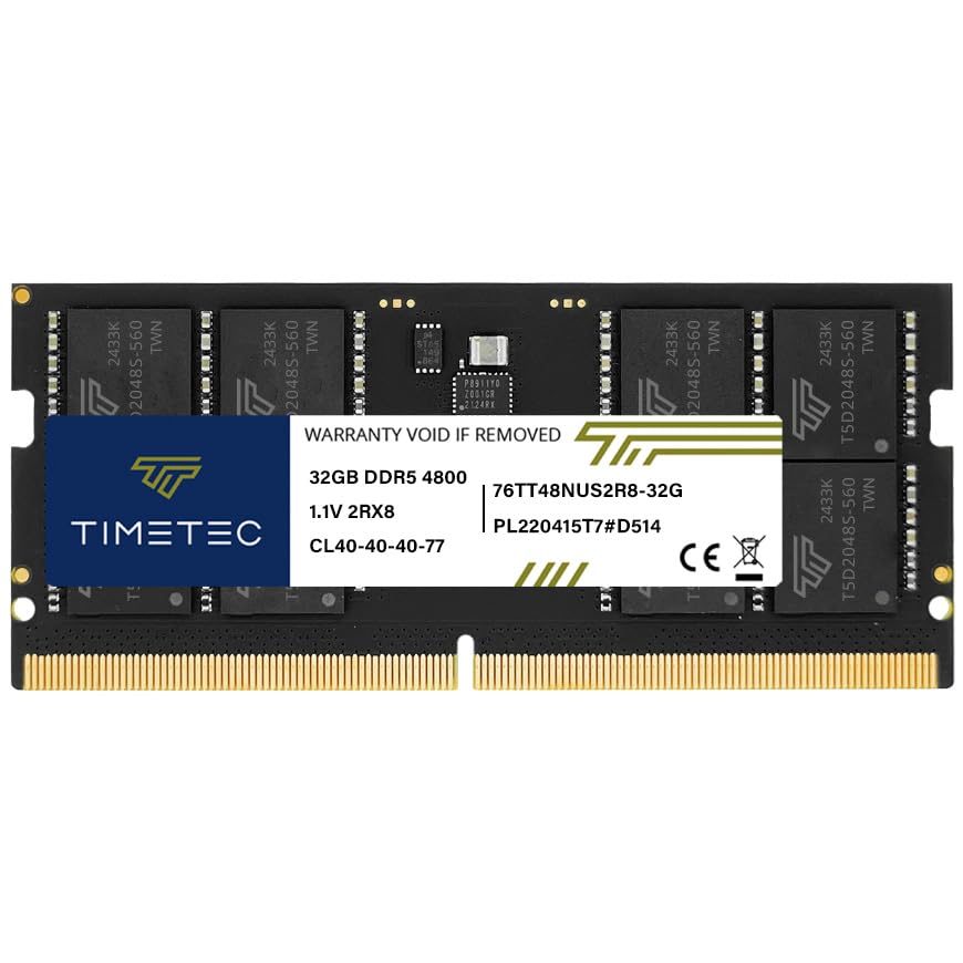 Timetec 32GB DDR5 4800MHz PC5-38400 Unbuffered Non-ECC 1.1V CL40 2Rx8 Dual Rank 262Pin SODIMM Laptop Memory RAM Module Upgrade