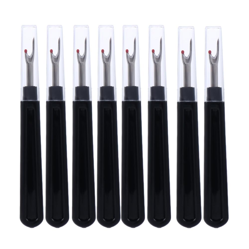 Pokinge 8pcs Black Seam Removal Tool,Stitch Unpicker with Handy Handles for Sewing Crafting Embroidery,Stitch Opener with Transparent lid