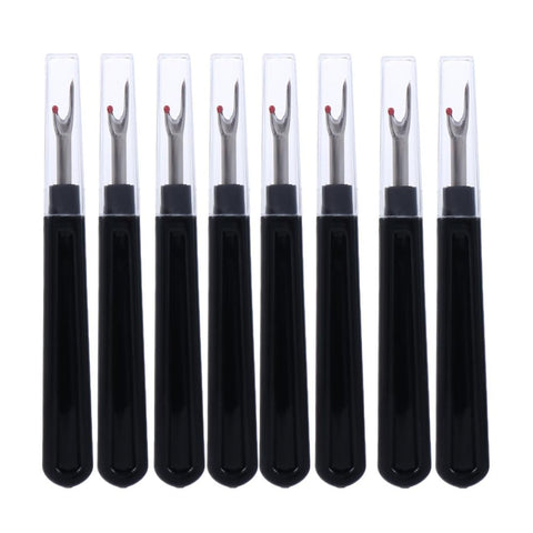 Pokinge 8pcs Black Seam Removal Tool,Stitch Unpicker with Handy Handles for Sewing Crafting Embroidery,Stitch Opener with Transparent lid