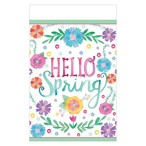 "Hello Spring" Watercolor Spring Plastic Tablecover, 54" x 102"