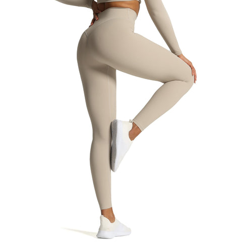 Aoxjox High Waisted Workout Leggings for Women Tummy Control Buttery Soft Yoga Metamorph Deep V Pants 27" (Mink, X-Small)