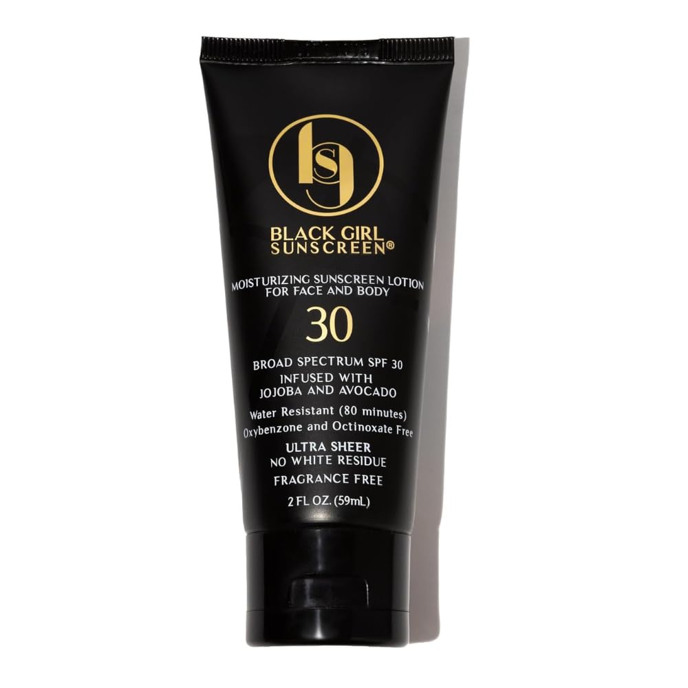 BLACK GIRL SUNSCREEN - Moisturizing Sunscreen Lotion SPF 30, No White-Residue, Formulated with Natural Ingredients for Melanin Rich Skin (2 Fl. Oz.)