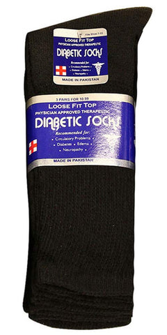 Physicians Approved Diabetic Socks Crew Unisex 3, 6 or 12-Pack (10-13, 3 Pairs Black)